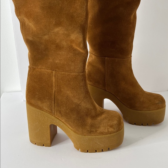 Jeffrey Campbell Brown Suede Shearling Knee-High Boots Sz 6.5 - Picture 10 of 14